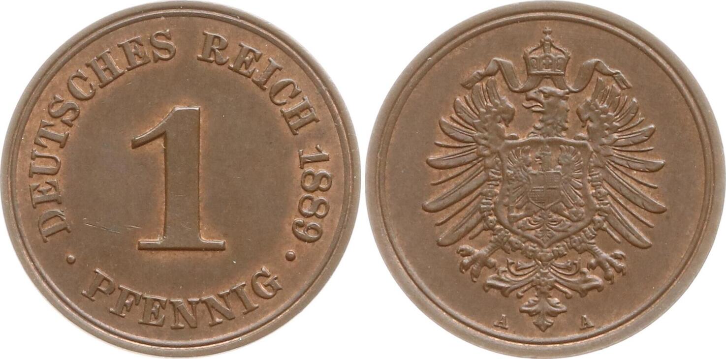 Deutschland Kaiserreich 1 Pfennig 1889 A Vorzüglich min Kr MA Shops