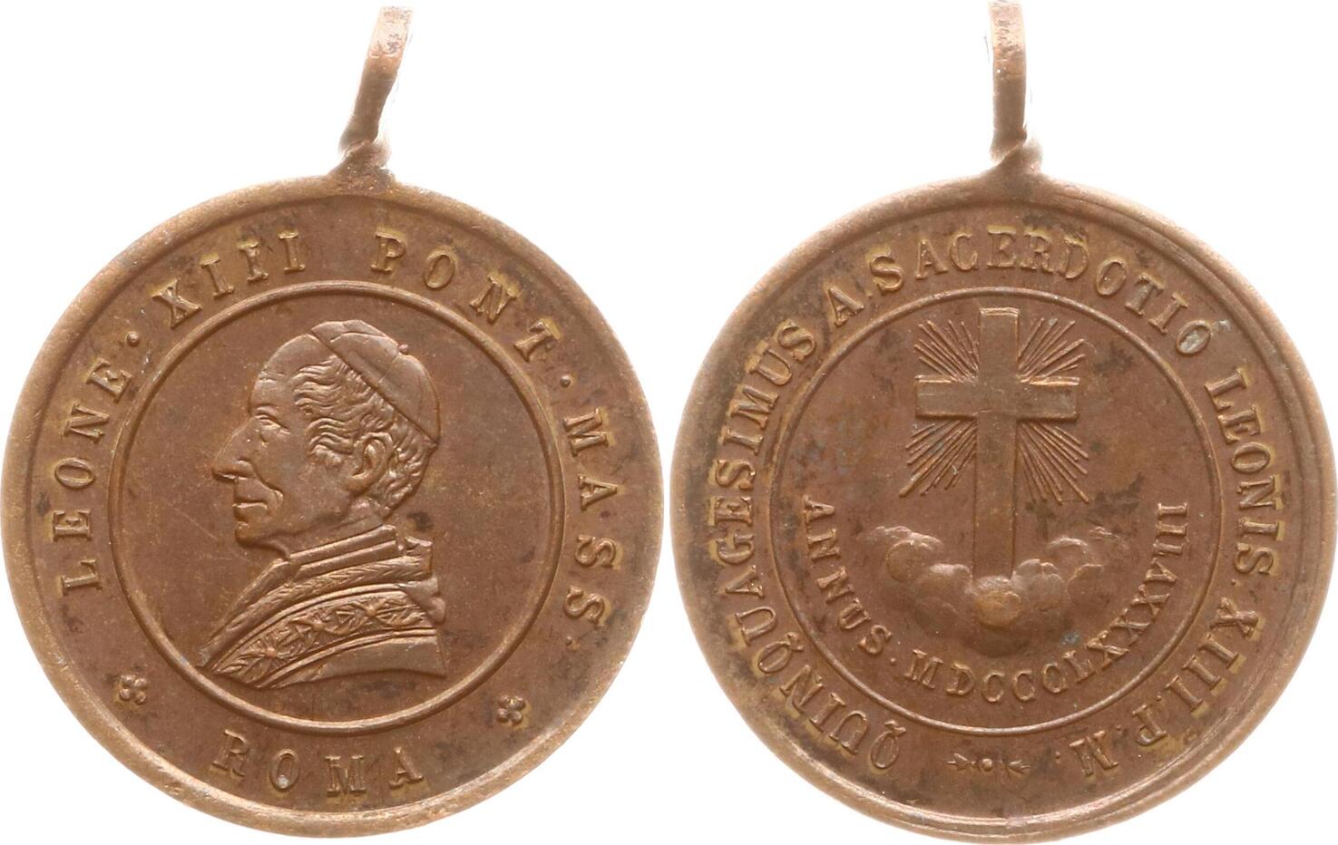 Vatikan Kleine Tragbare Bronzemedaille Leo Xiii Auf