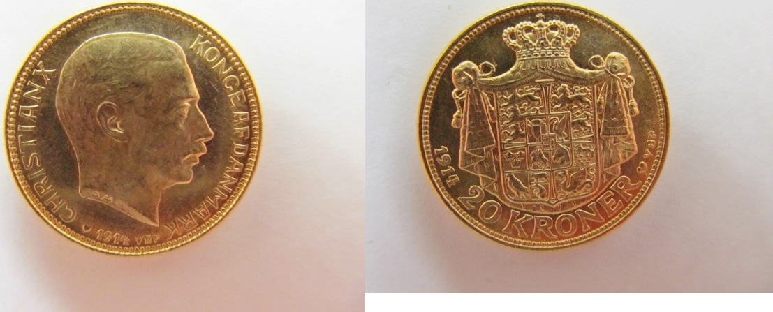 Dänemark 20 Kroner 1914 Christian X GOLD 20 Kronen vz MA Shops