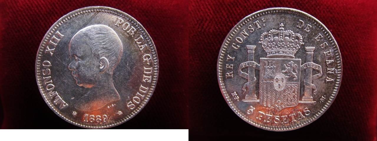 Spanien 5 Peseten 1889 Alfonso XIII 5 Pesetas Feine Alte Patina