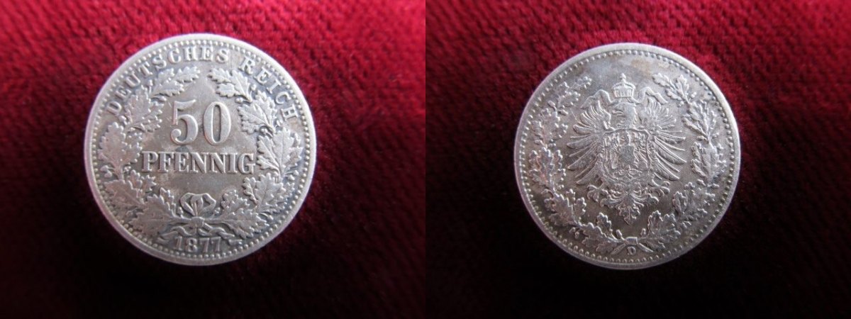 Deutsches Kaiserreich 50 Pfennig 1877 D KR J 8 Eichenlaub