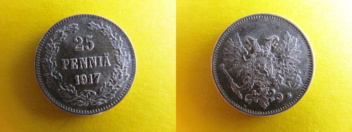 Finnland 25 Penniä 1917 unter Russland Zar Nikolaus II prfr MA Shops