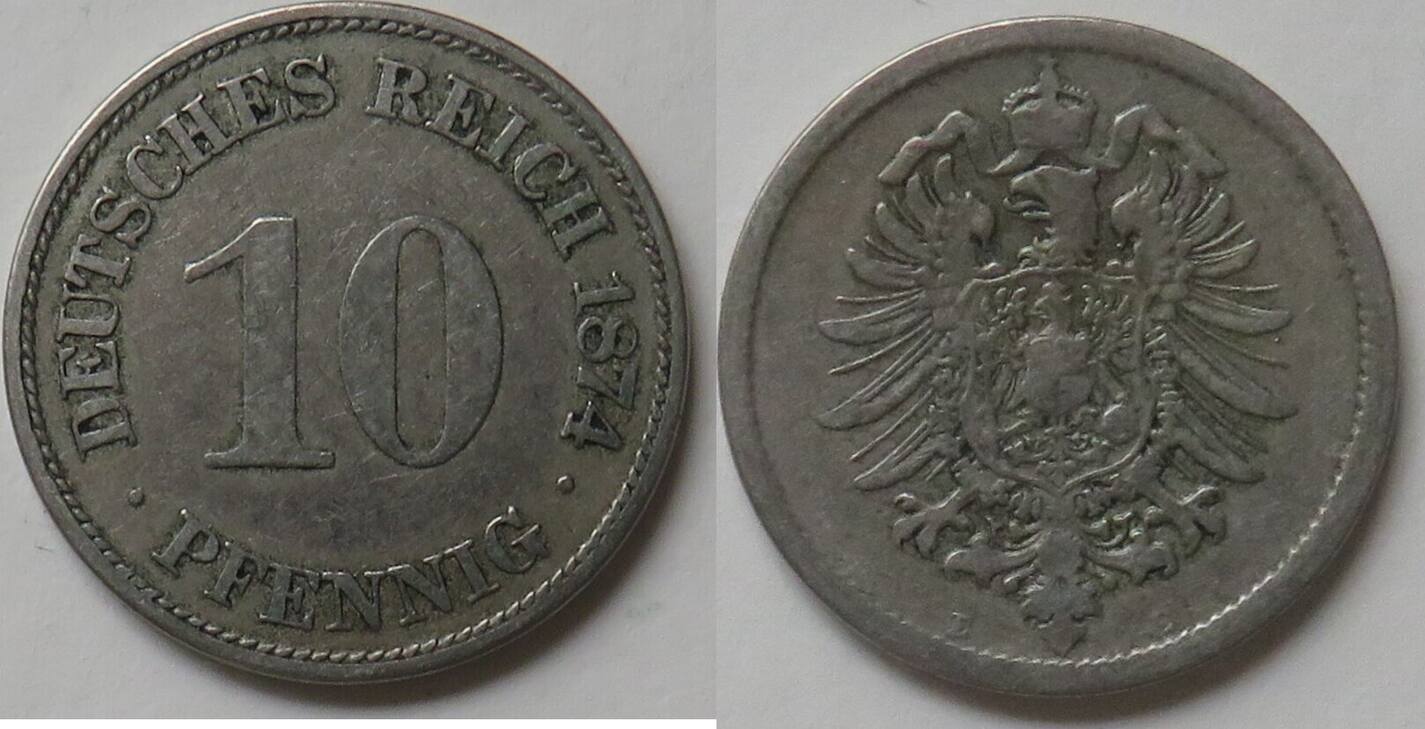 Kleinmünzen 10 Pfennig 1874 E Jaeger 4 fast sehr schön MA Shops