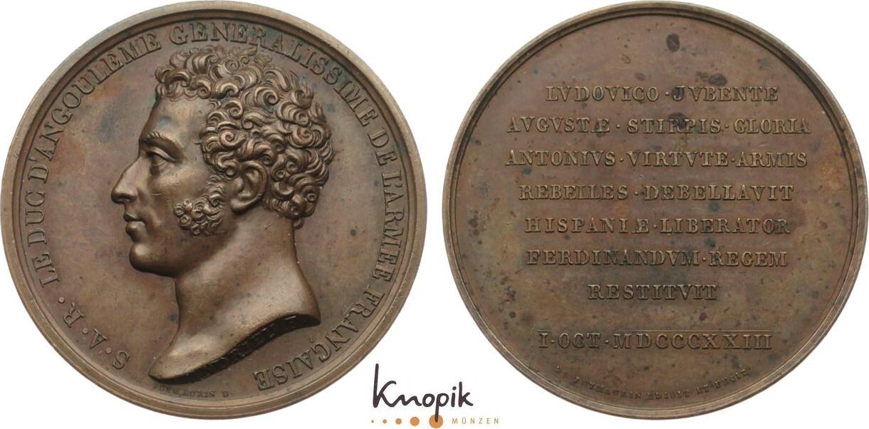 Frankreich Bronzemedaille 1823 Ludwig XVIII 1814 1815 1824 Fleckig