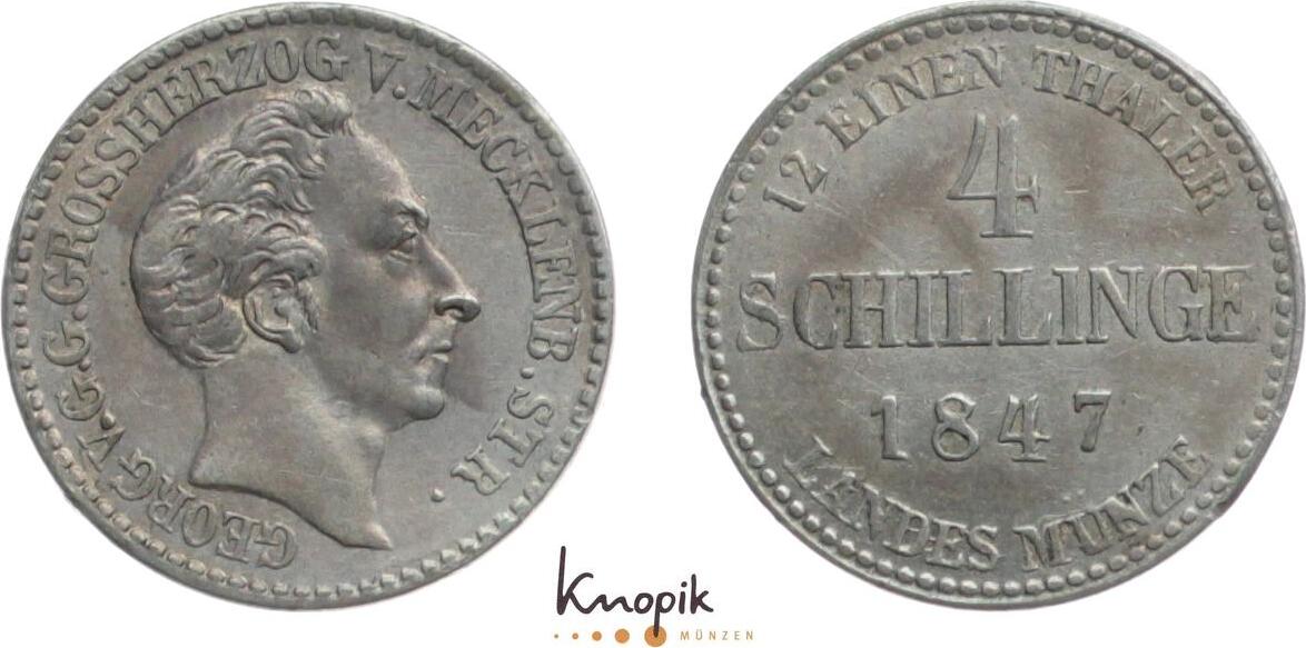 Mecklenburg Strelitz 4 Schilling 1847 Georg 1816 1860 sehr schön MA