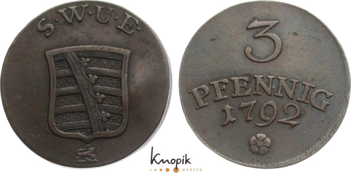 Sachsen Weimar Eisenach Cu Pfennig Carl August Sehr