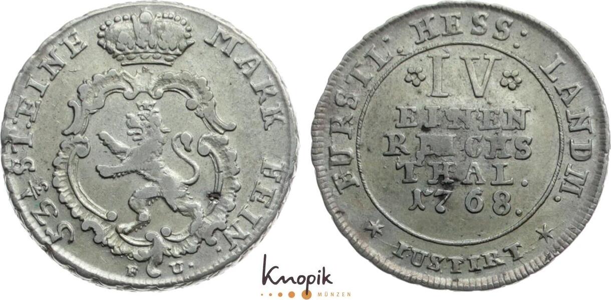 Hessen Kassel 1 4 Taler 1768 FU Friedrich II 1760 1785 sehr schön