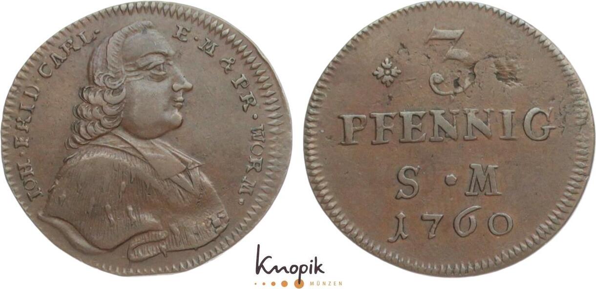 Mainz Erzbistum Cu Pfennig Johann Friedrich Karl Graf Von