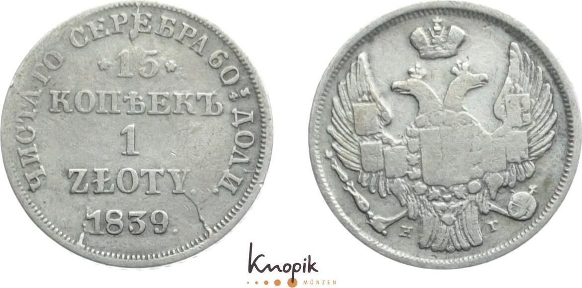 Russland 15 Kopeken 1 Zloty 1839 MW Nikolaus I 1825 1855 Fast Sehr