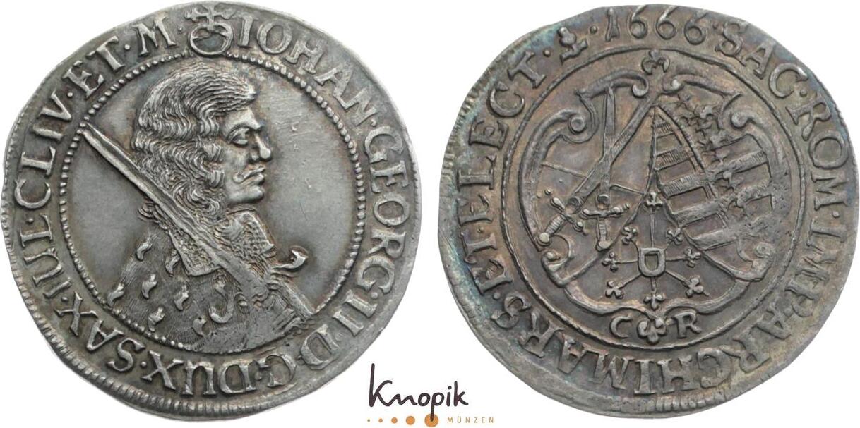 Sachsen Albertinische Linie 1 4 Taler 1666 CR Johann Georg II 1656