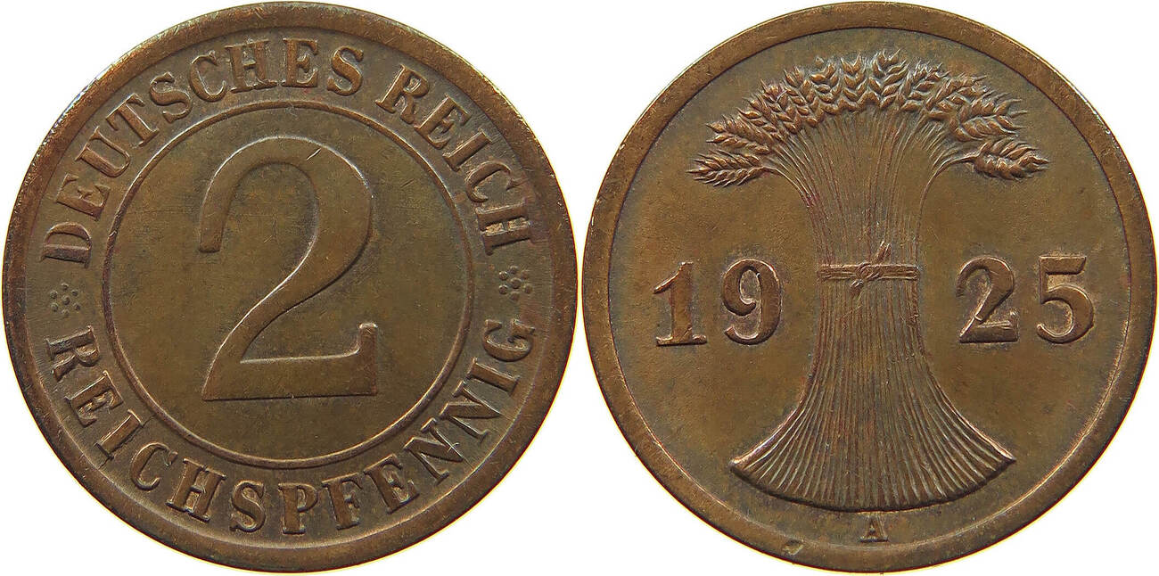 WEIMARER REPUBLIK 2 RENTENPFENNIG 1925 A SS VZ MA Shops