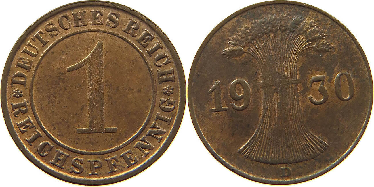 WEIMARER REPUBLIK REICHSPFENNIG 1930 D VZ MA Shops