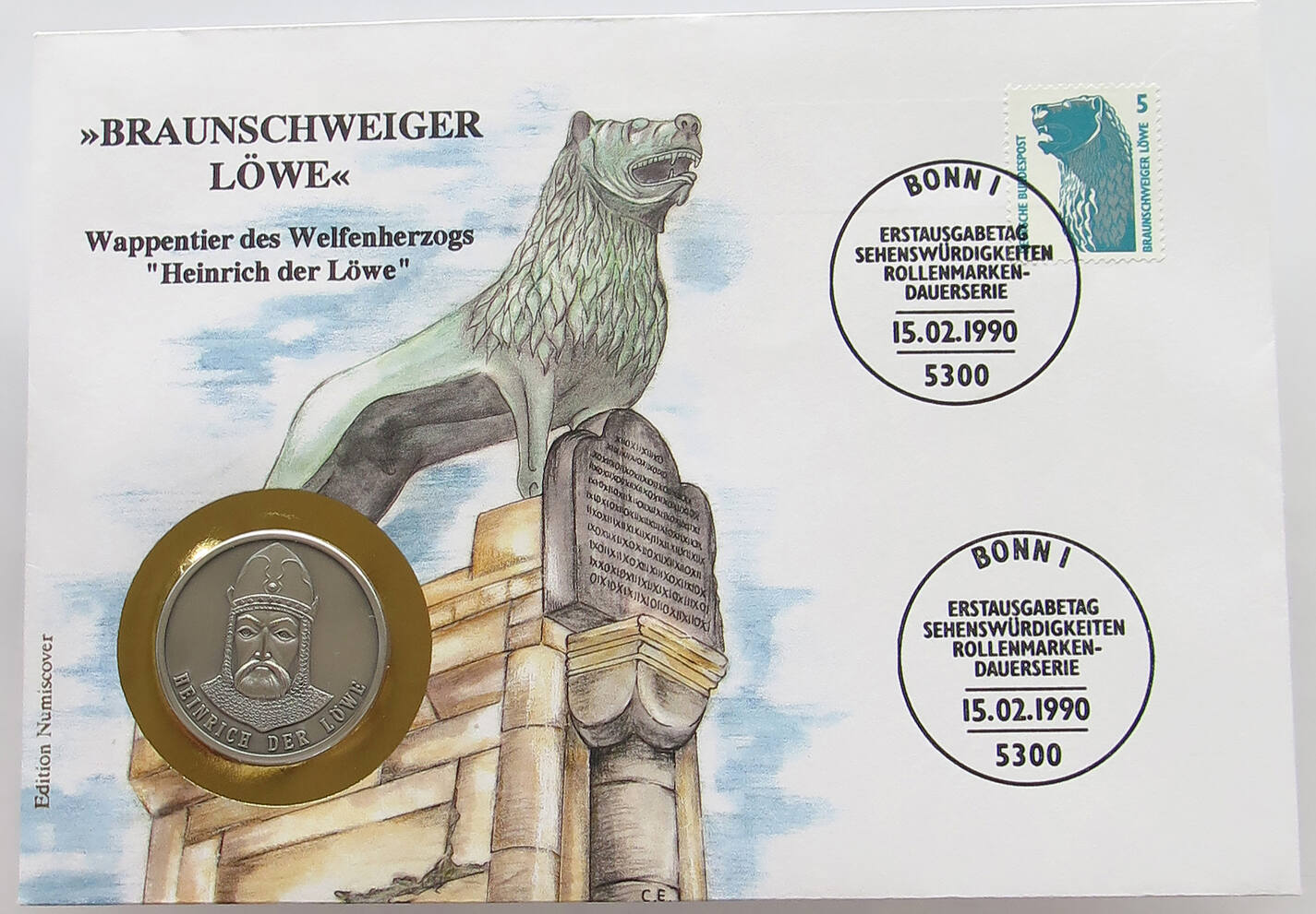 BRD NUMISBRIEF STATIONERY 1990 HEINRICH DER LÖWE UNC MA Shops