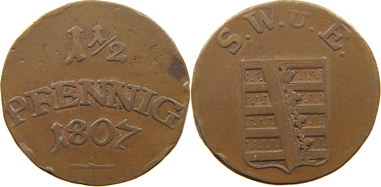 Sachsen Weimar Eisenach 1 1 2 Pfennig 1807 Karl August S Ss MA Shops