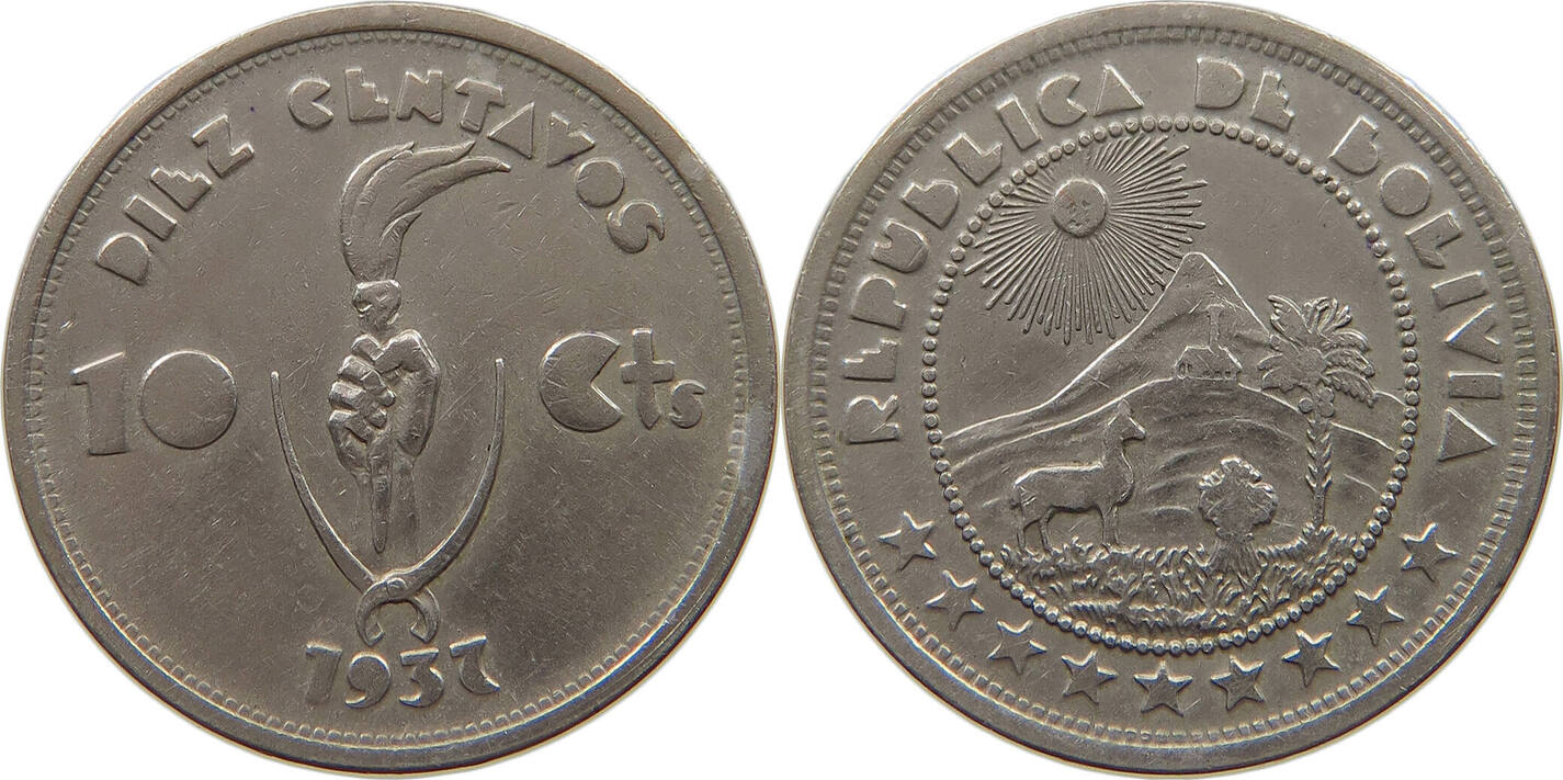 BOLIVIA 10 CENTAVOS 1937 SS MA Shops