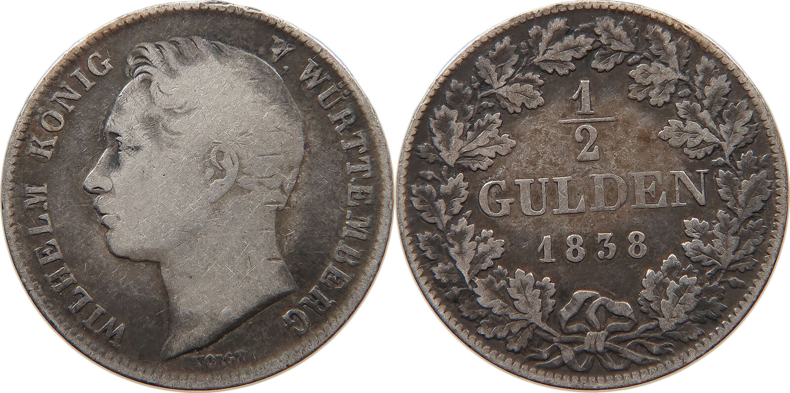 WÜRTTEMBERG 1 2 GULDEN 1838 Wilhelm I 1816 1864 S SS MA Shops