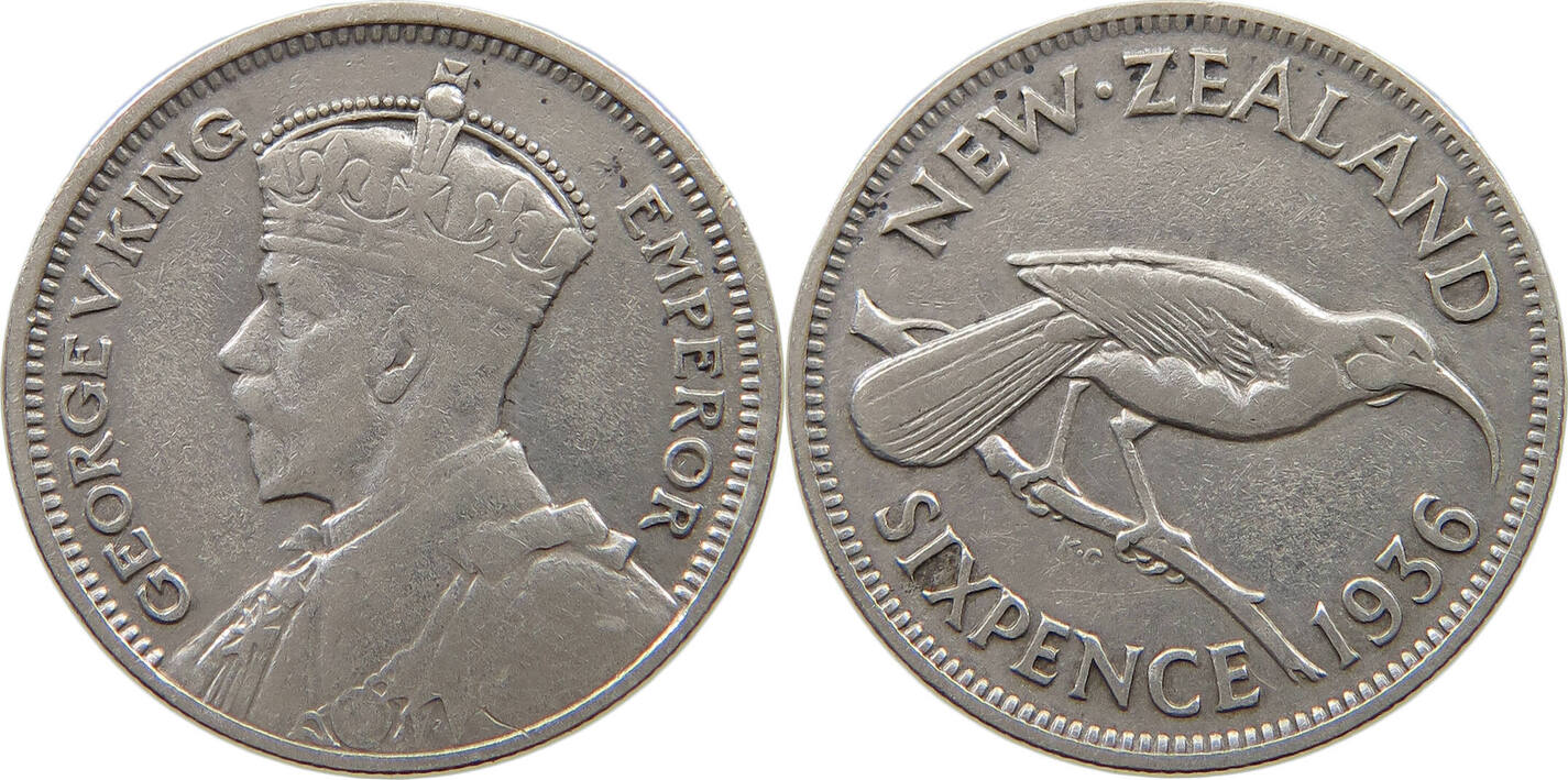 NEW ZEALAND 6 PENCE 1936 George V 1910 1936 SS MA Shops