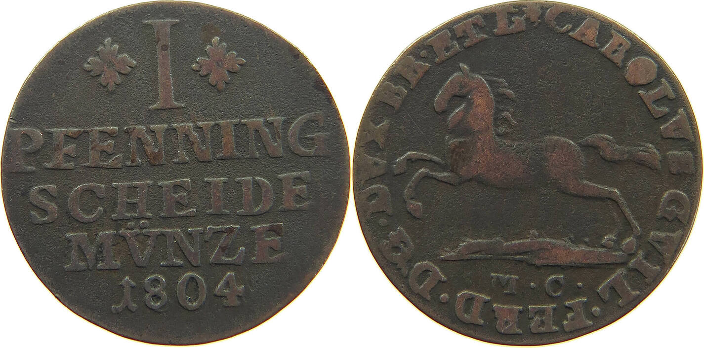 BRAUNSCHWEIG WOLFENBÜTTEL PFENNIG 1804 Karl Wilhelm Ferdinand 1780 1806