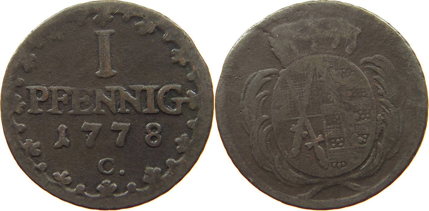 SACHSEN ALBERTINISCHE LINIE PFENNIG 1778 Kurfürst Friedrich August III