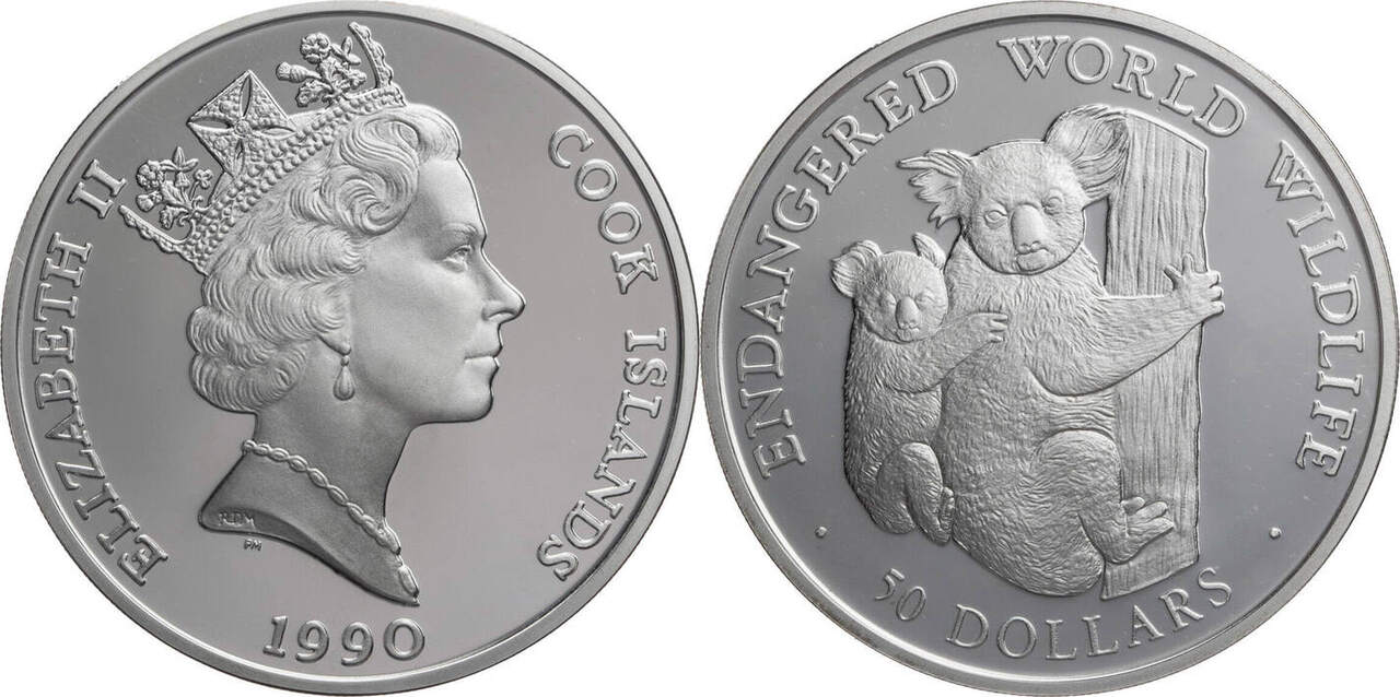 Cook Inseln 50 Dollars 1990 Elizabeth II 1952 2022 gefährdete