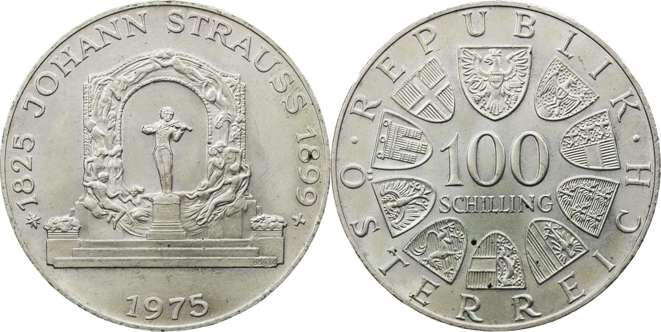 Österreich 100 Schilling 1975 Zum 150 Geburtstag von Johann Strauss vz