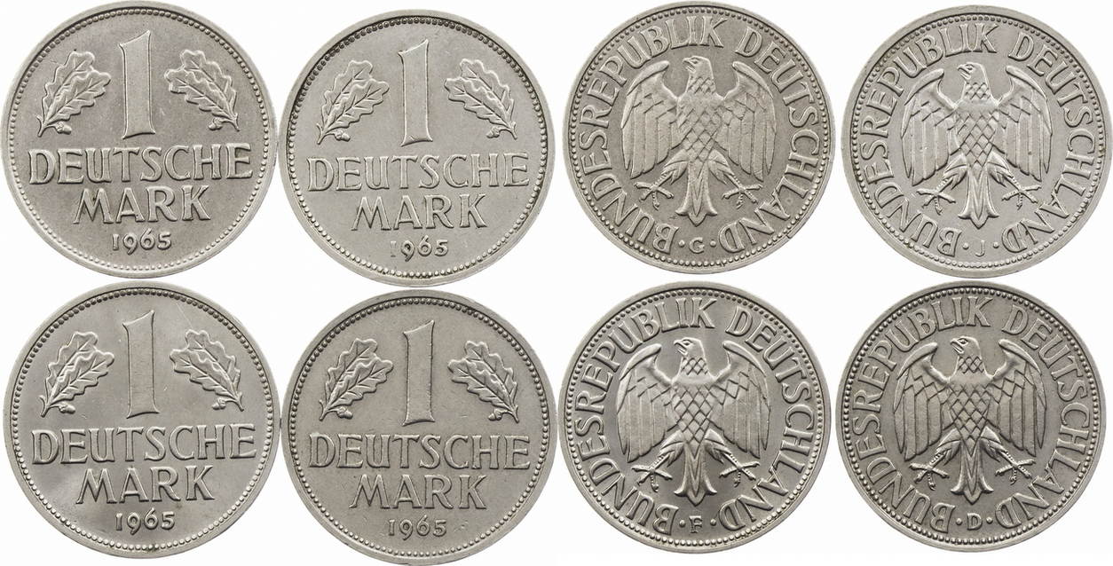 Deutschland 4 DM 1965 DFGJ 4 x 1 DM Kursmünze kompletter Jahrgang ss