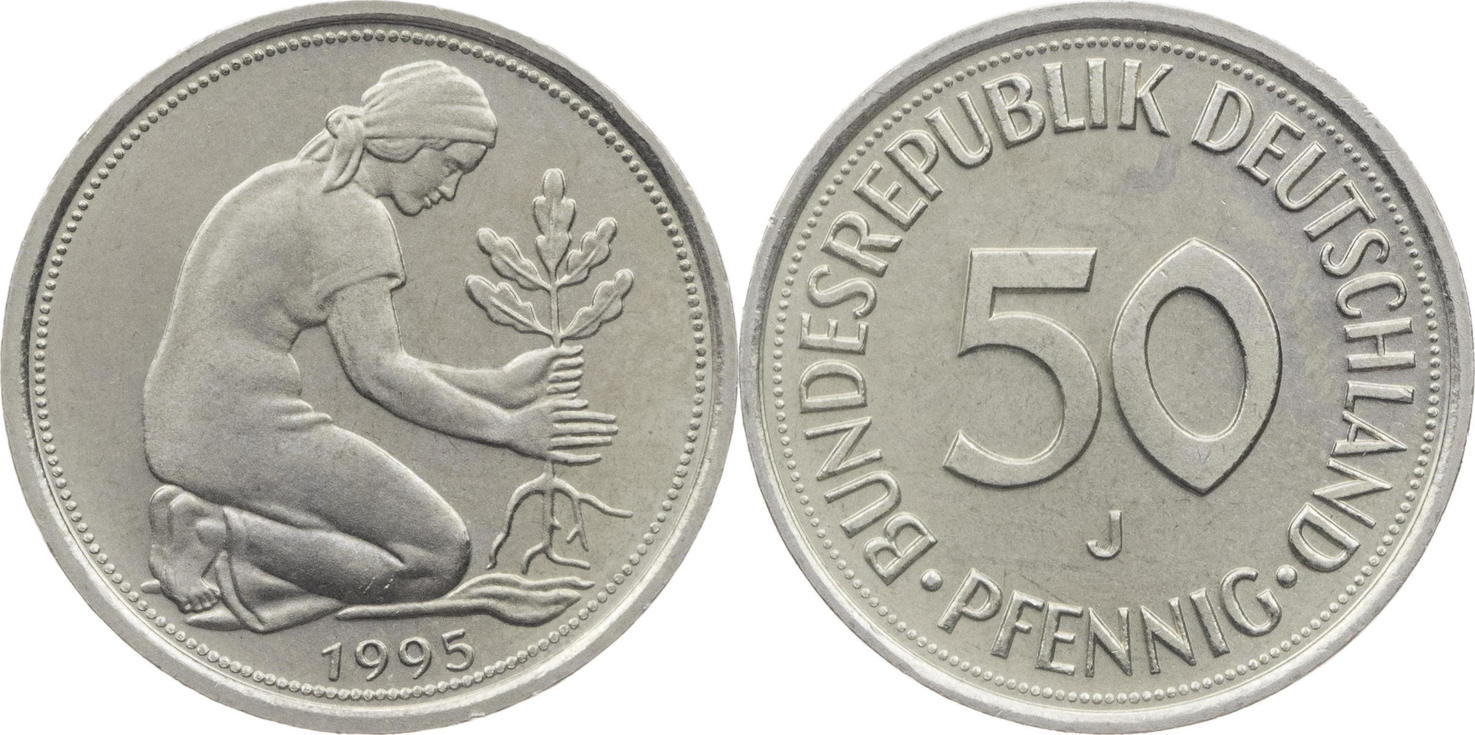 Bundesrepublik Deutschland 50 Pfennig 1995 J Kursmünze 1950 2001 f vz