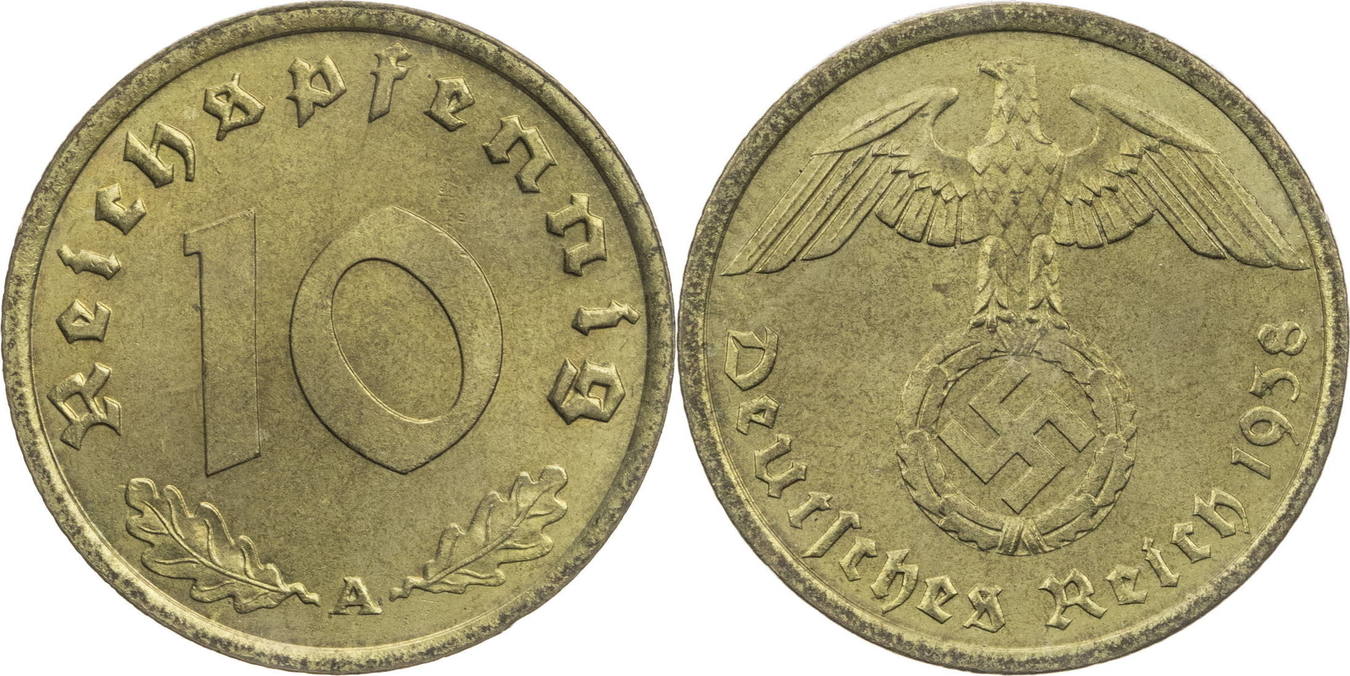 Drittes Reich 10 Reichspfennig 1938 A Kursmünze vz MA Shops