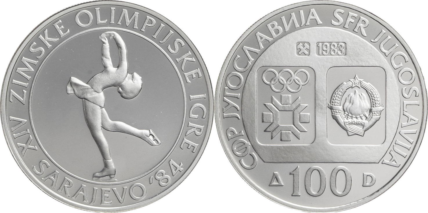 Jugoslawien 100 Dinar 1983 Olympische Winterspiele Sarajewo 1984