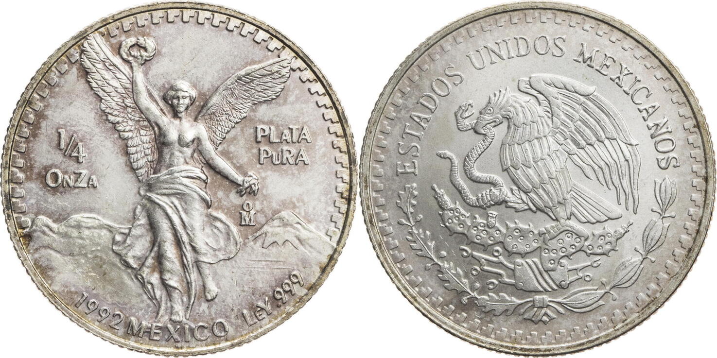 Mexiko 1992 1 4 Onza Libertad Silver Bullion Coinage Vz MA Shops