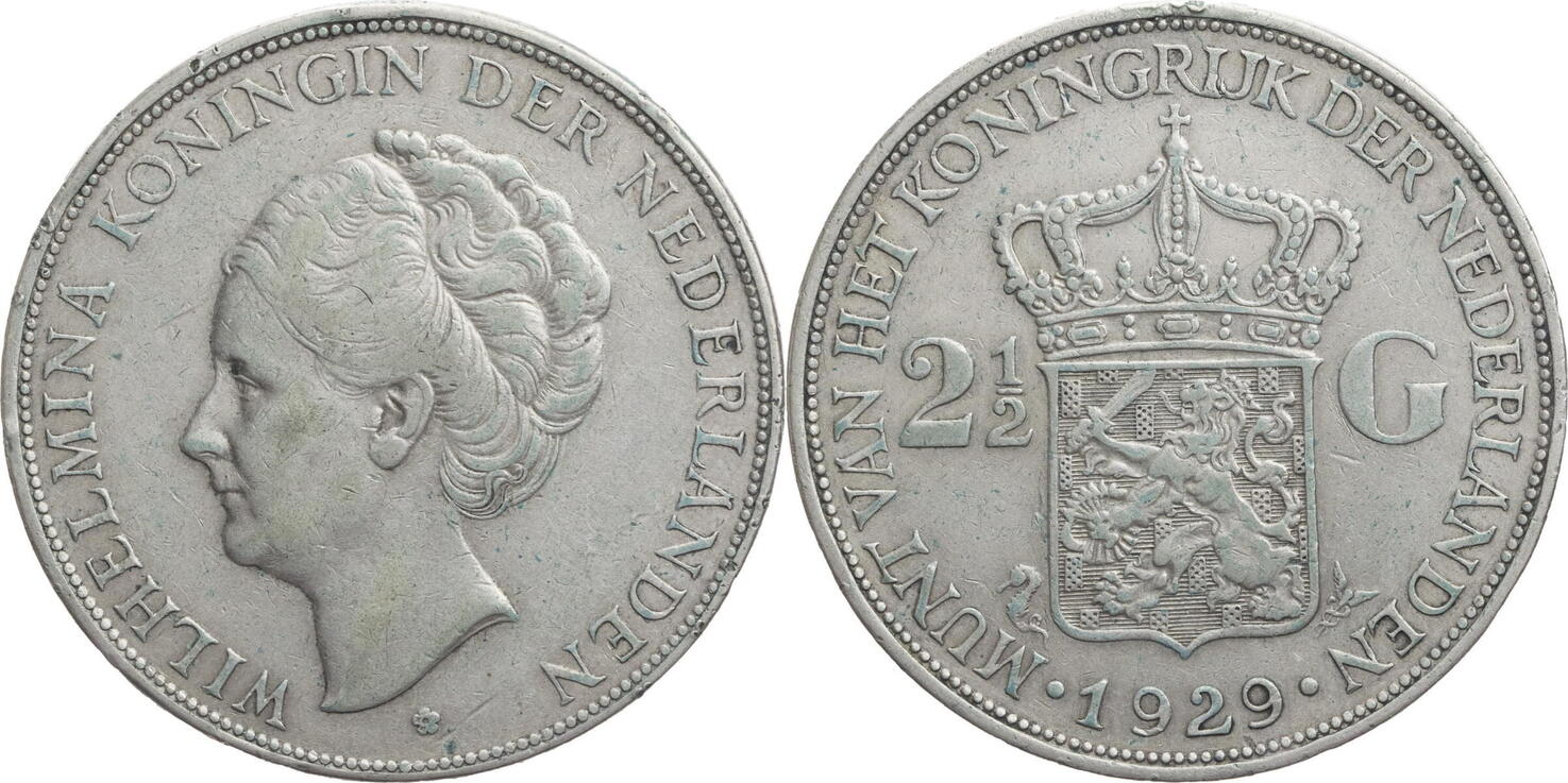 Niederlande 2½ Gulden 1929 Wilhelmina I ss MA Shops