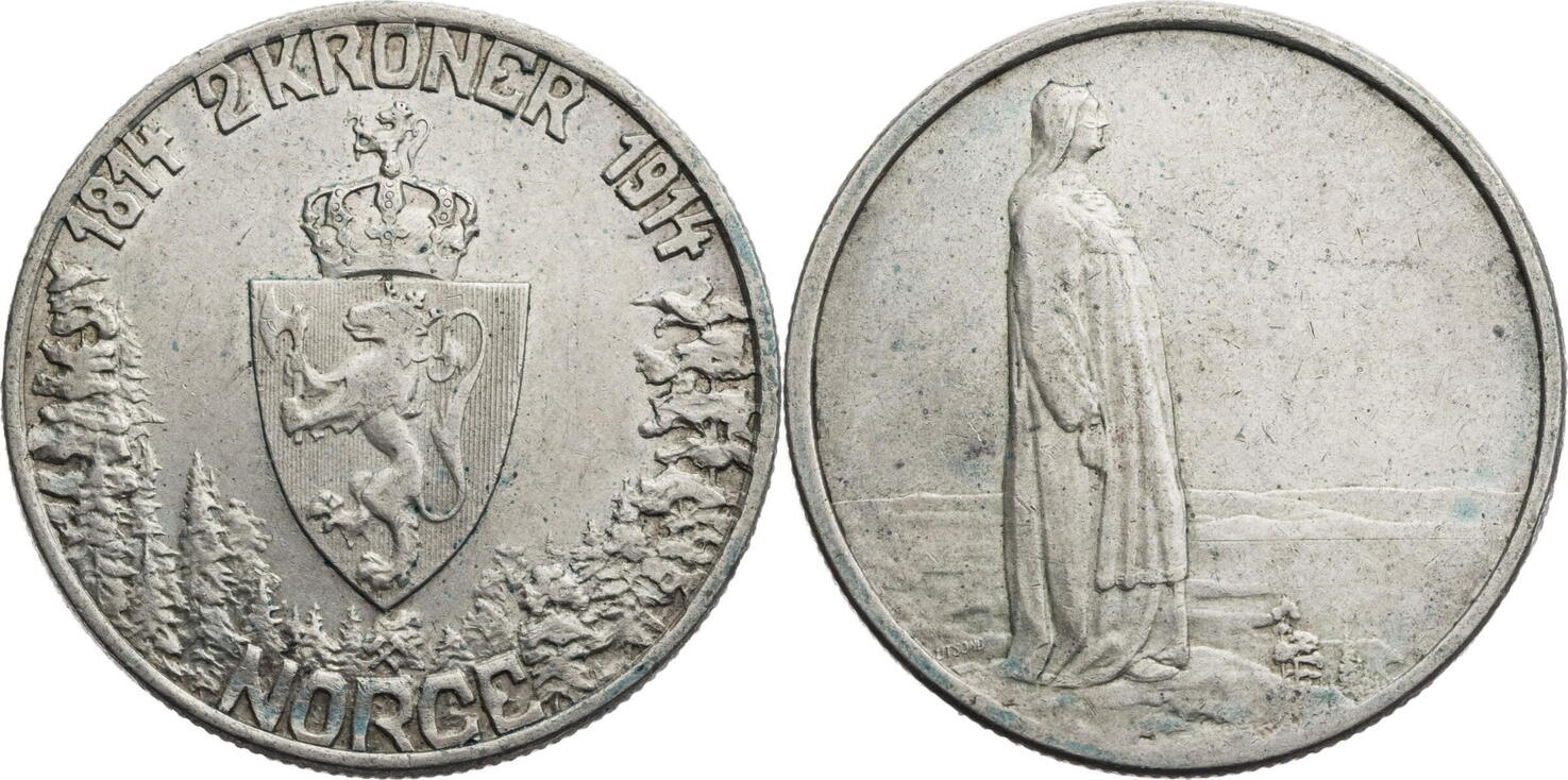 Norwegen 2 Kroner 1914 Haakon VII Auf 100 Jahre Verfassung Ss Vz