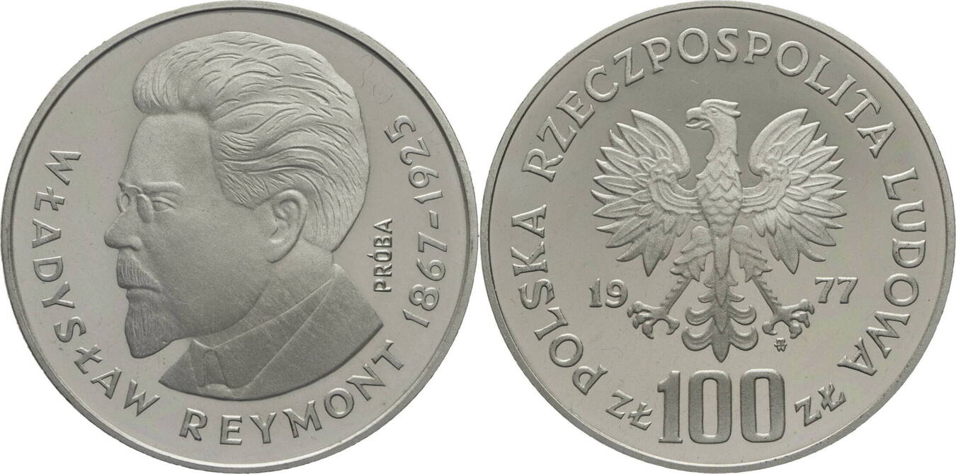 Polen Volksrepublik 100 Zloty 1977 Władyslaw Reymont Probe Proba PP