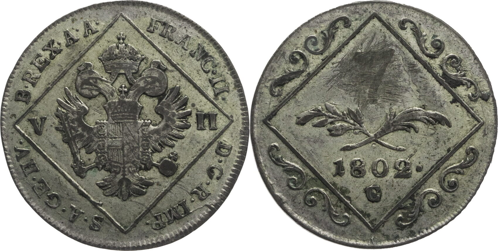 RDR Habsburg 7 Kreuzer 1802 G Franz II 1792 1806 Ss Vz Kratzer