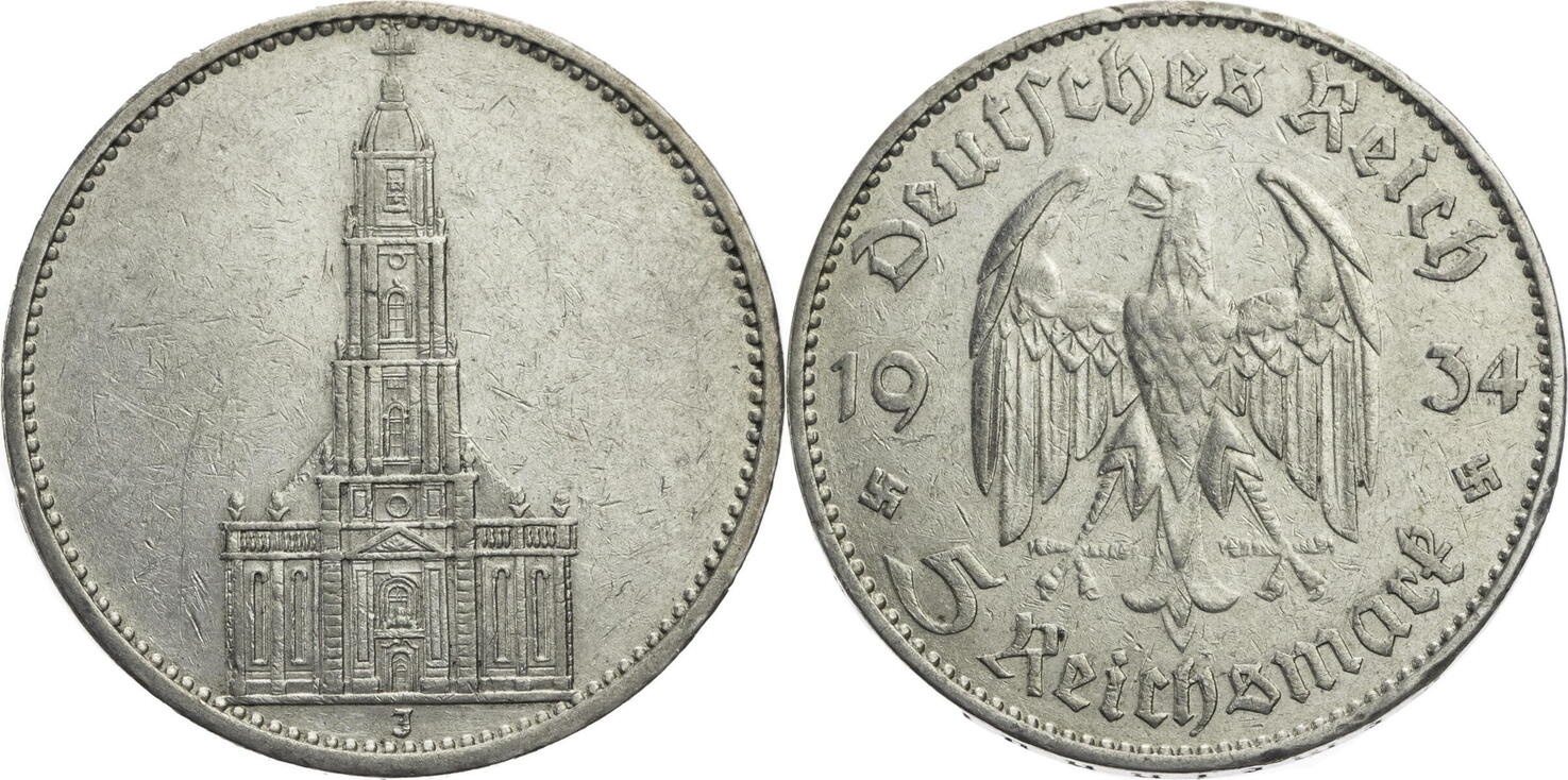 Drittes Reich 5 Reichsmark 1934 J Garnisonkirche o Datum Kursmünze