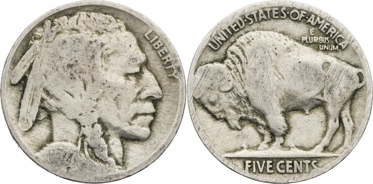 USA 5 Cents 1927 Buffalo Nickel Kursmünze 1913 1938 schön MA Shops