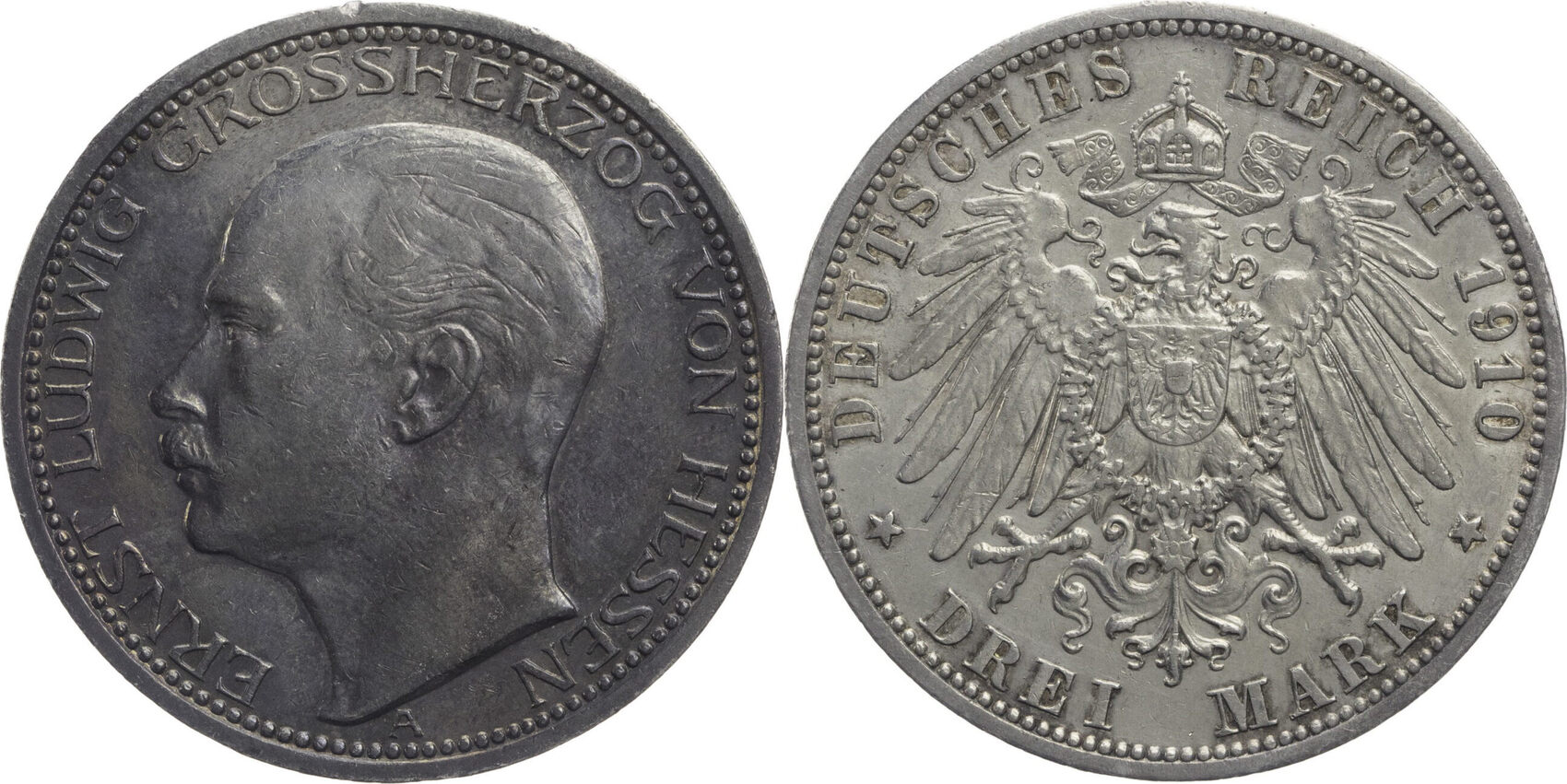 Kaiserreich Hessen 3 Mark 1910 A Ernst Ludwig 1892 1918 Kursmünze