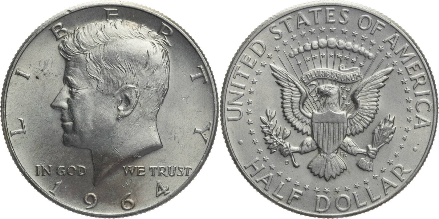 USA 1964 Half Dollar Kennedy Ss Vz MA Shops