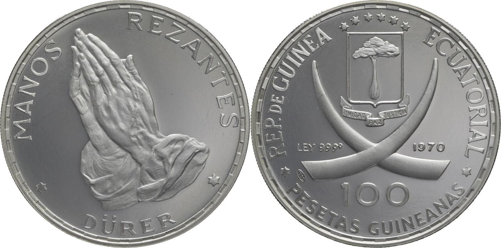 Äquatorial Guinea 100 Pesetas Guineanas 1970 Albrecht Dürer Betende