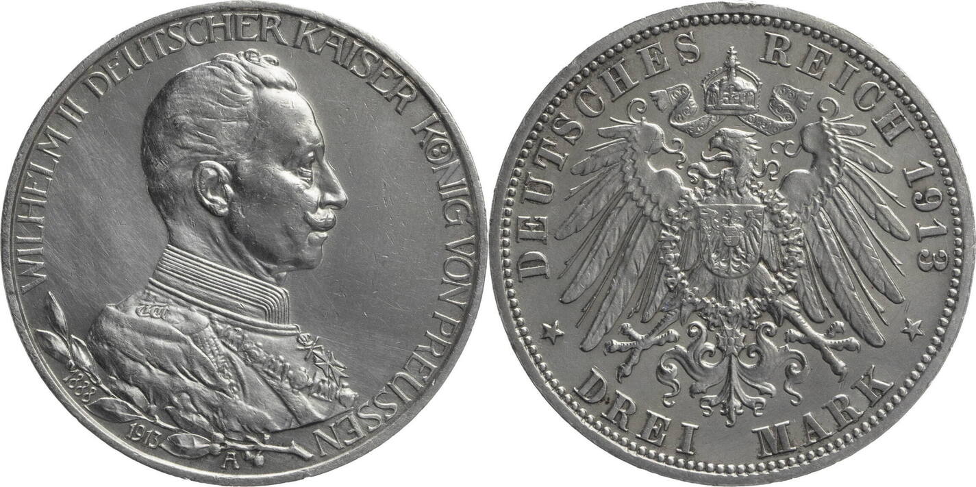 Kaiserreich Preussen 3 Mark 1913 A Wilhelm II 1888 1918