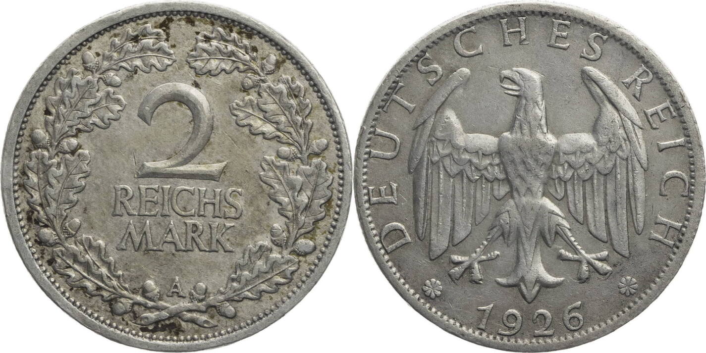 Weimarer Republik 2 Reichsmark 1926 A Kursmünze 1925 1931 ss MA Shops