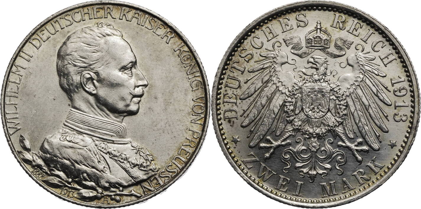 Kaiserreich Preussen 2 Mark 1913 A Wilhelm II 1888 1918 Zum 25