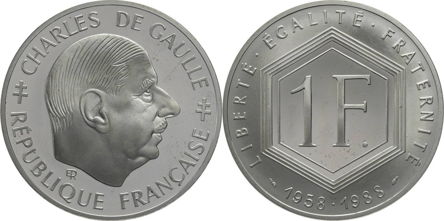 Frankreich 5 Republik 1 Franc 1988 Charles De Gaulle Auf Den 30