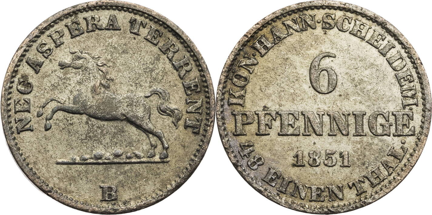 Braunschweig Calenberg Hannover 6 Pfennige 1851 B Ernst August 1837