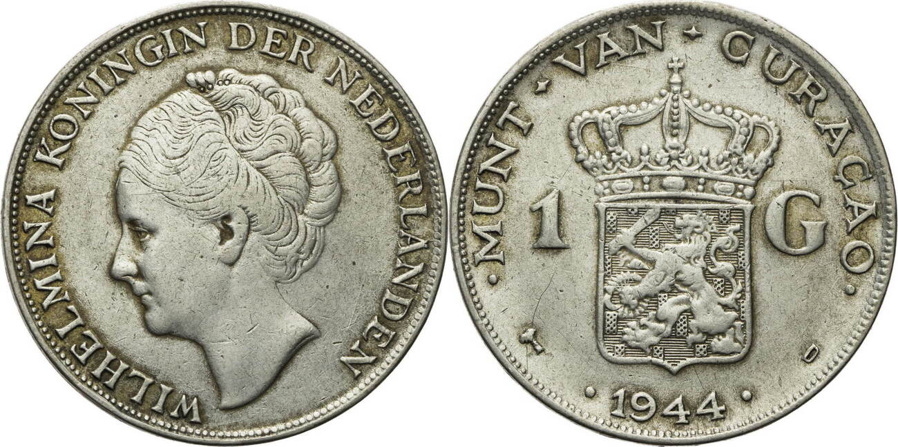 Curacao 1 Gulden 1944 D Wilhelmina 1890 1948 Kursmünze ss MA Shops