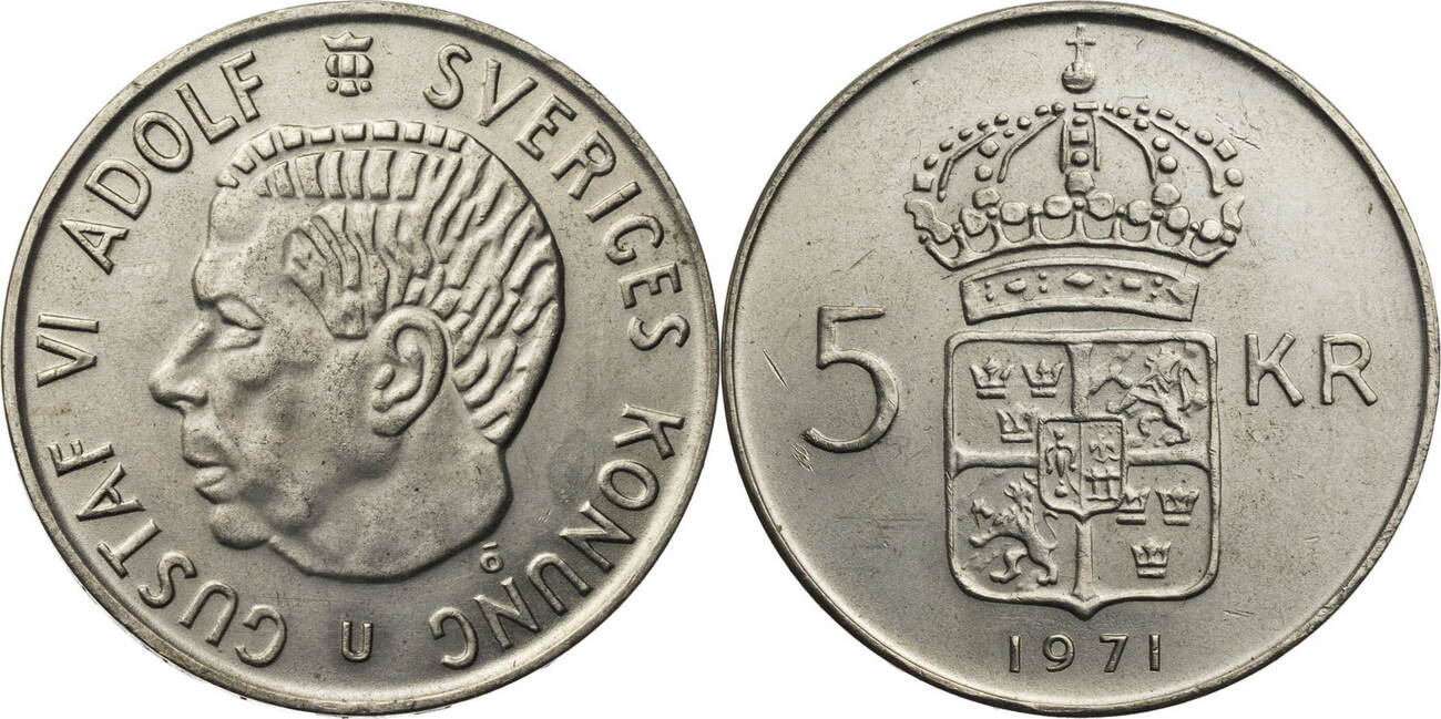 Schweden 5 Kronor 1971 Gustaf VI Adolf Kursmünze 1954 1971 vz MA