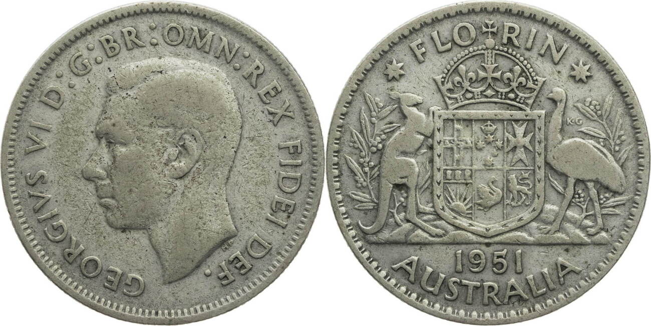 Australien Florin 1951 Georg VI 1936 1952 Kursmünze 1951 1952 s