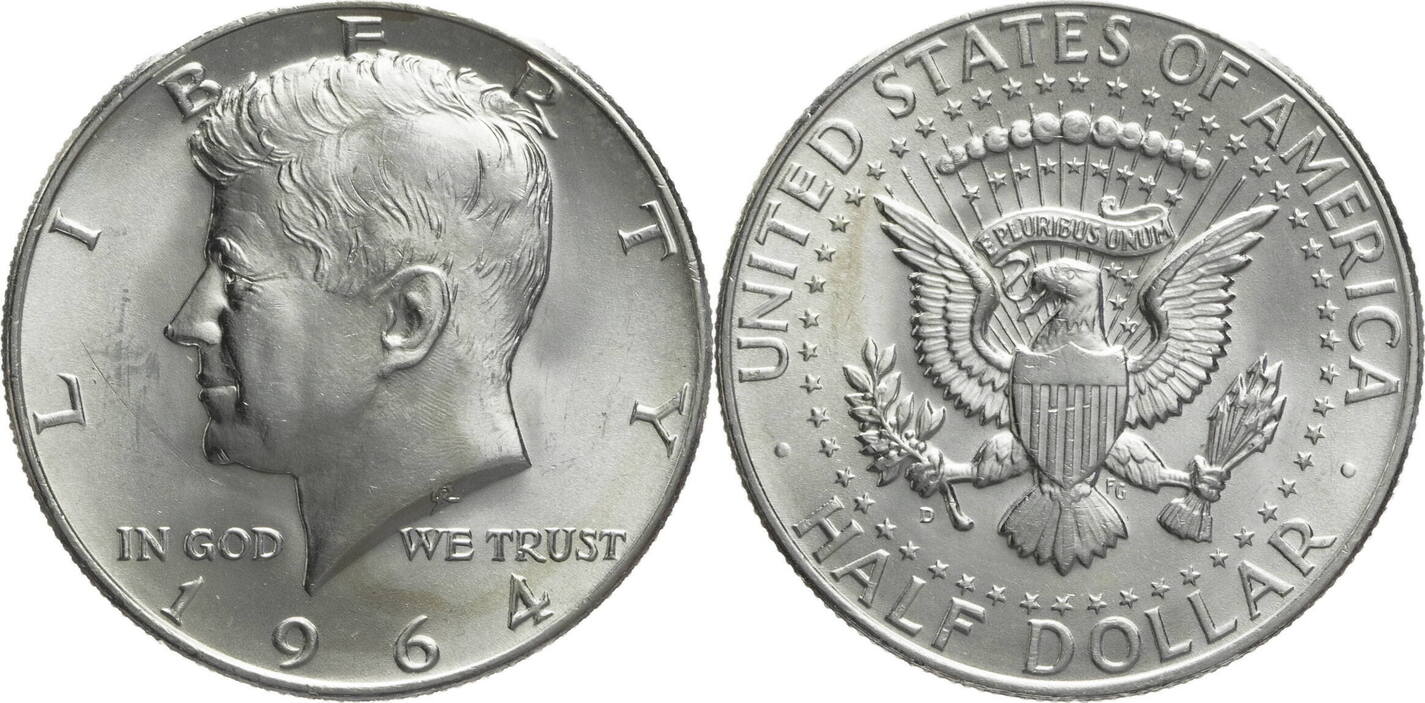 USA 1964 D Half Dollar Kennedy Ss Vz MA Shops