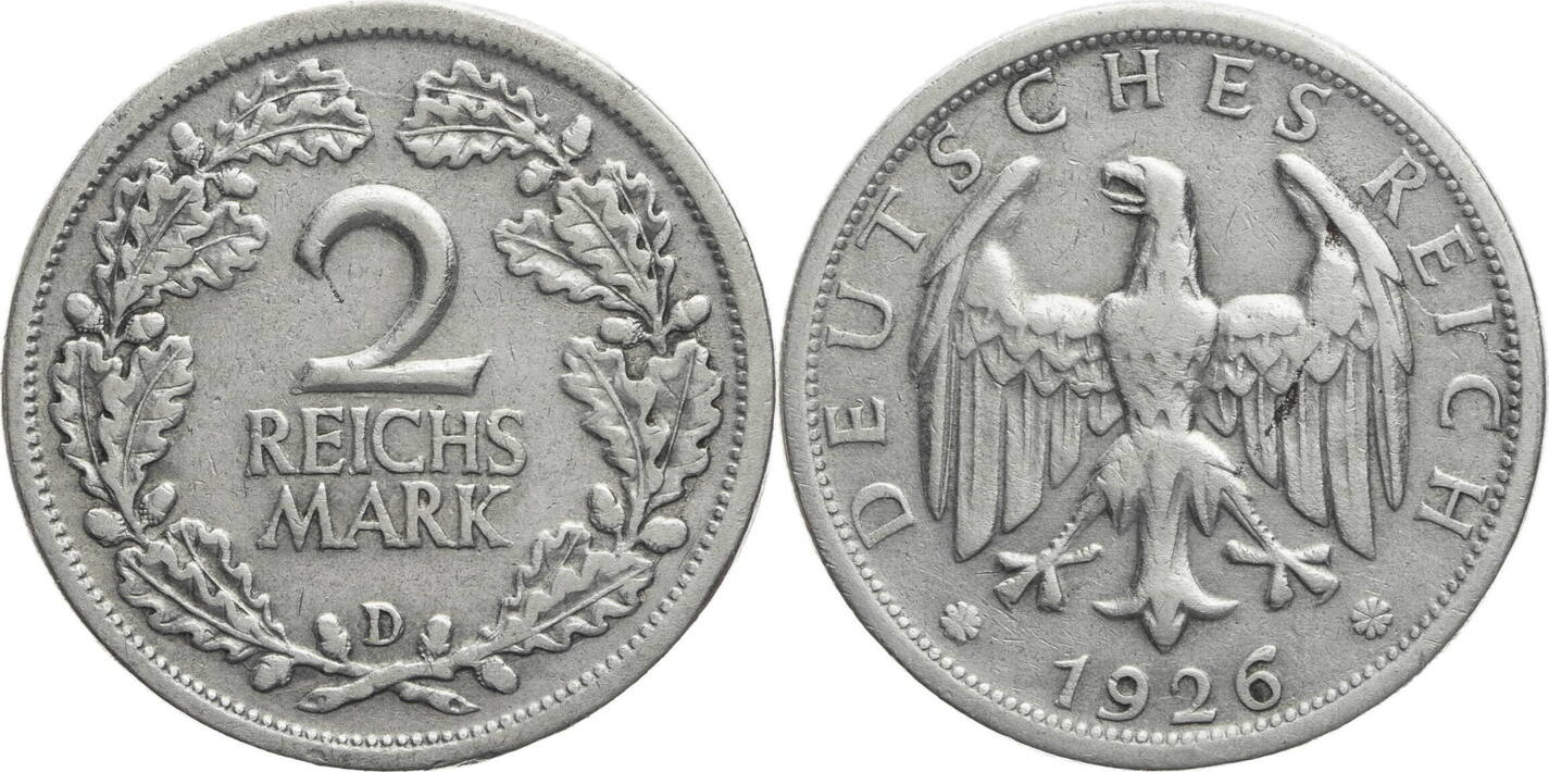 Weimarer Republik 2 Reichsmark 1926 D Kursmünze 1925 1931 ss MA Shops