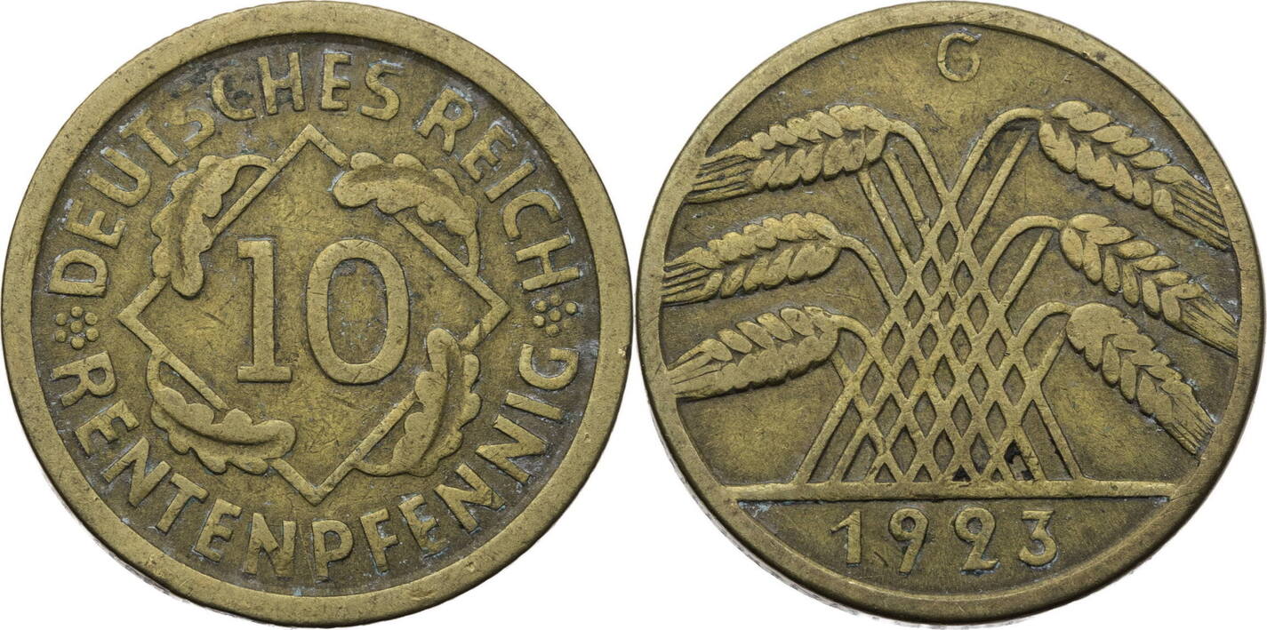 Weimarer Republik 10 Rentenpfennig 1923 G Kursmünze 1923 1924 ss MA